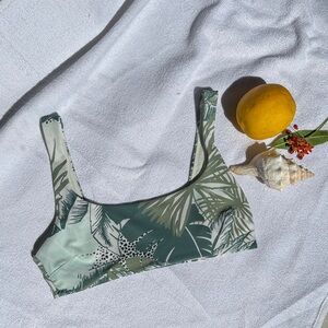 Aerie Green and Cream Scoop Bikini Top